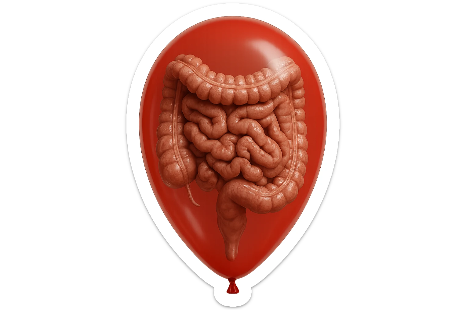 intestino umano anatomico chiuso in un palloncino rosso, iperrealistico 4k sticker