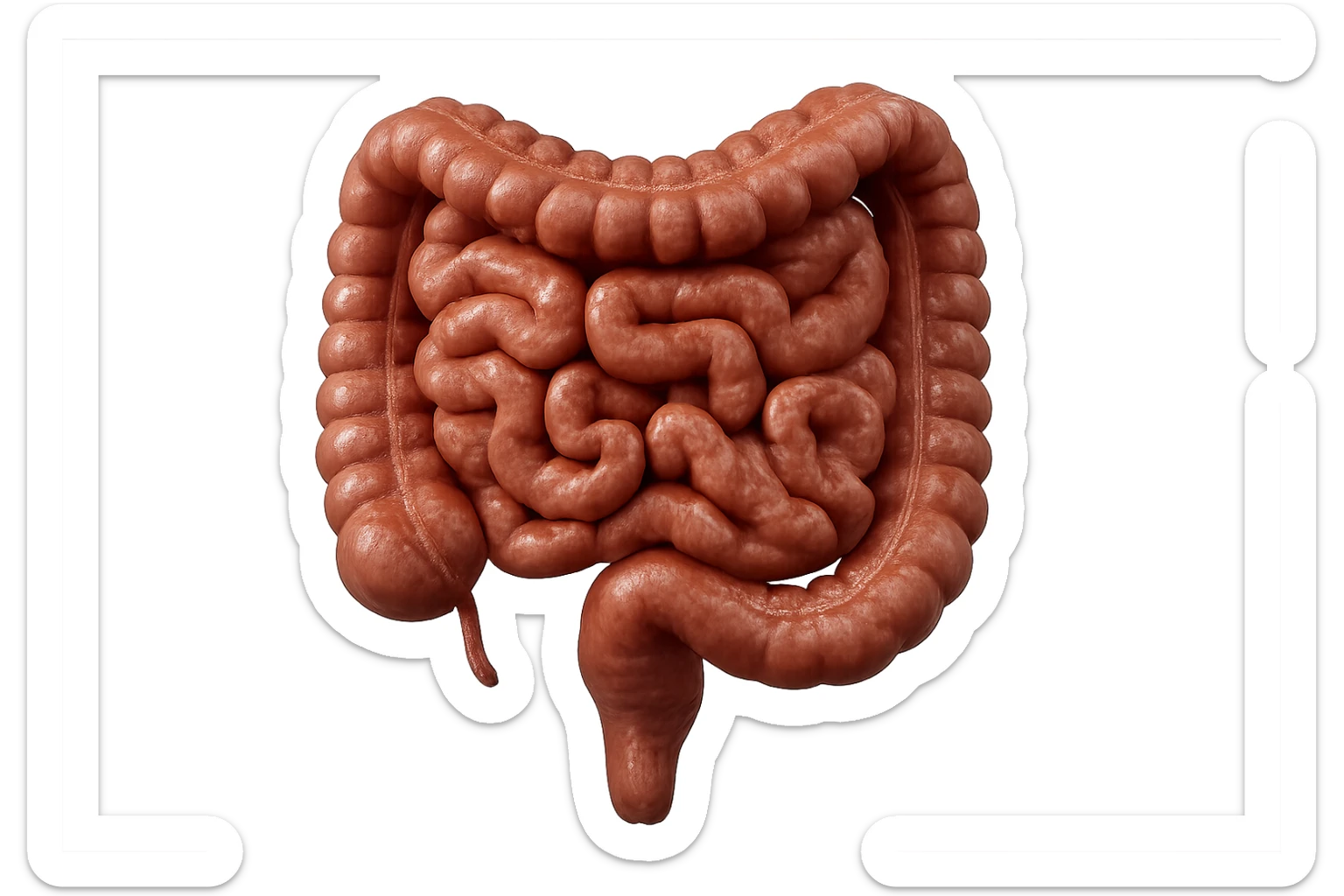 CISTIFELLEA E INTESTINO SONO COLLEGATI NEL DOLORE, SENZA SCRITTE E L'INTESTINO FALLO PERFETTO E REALISTICO, NON DISEGNATO iperrealistico 4k sticker