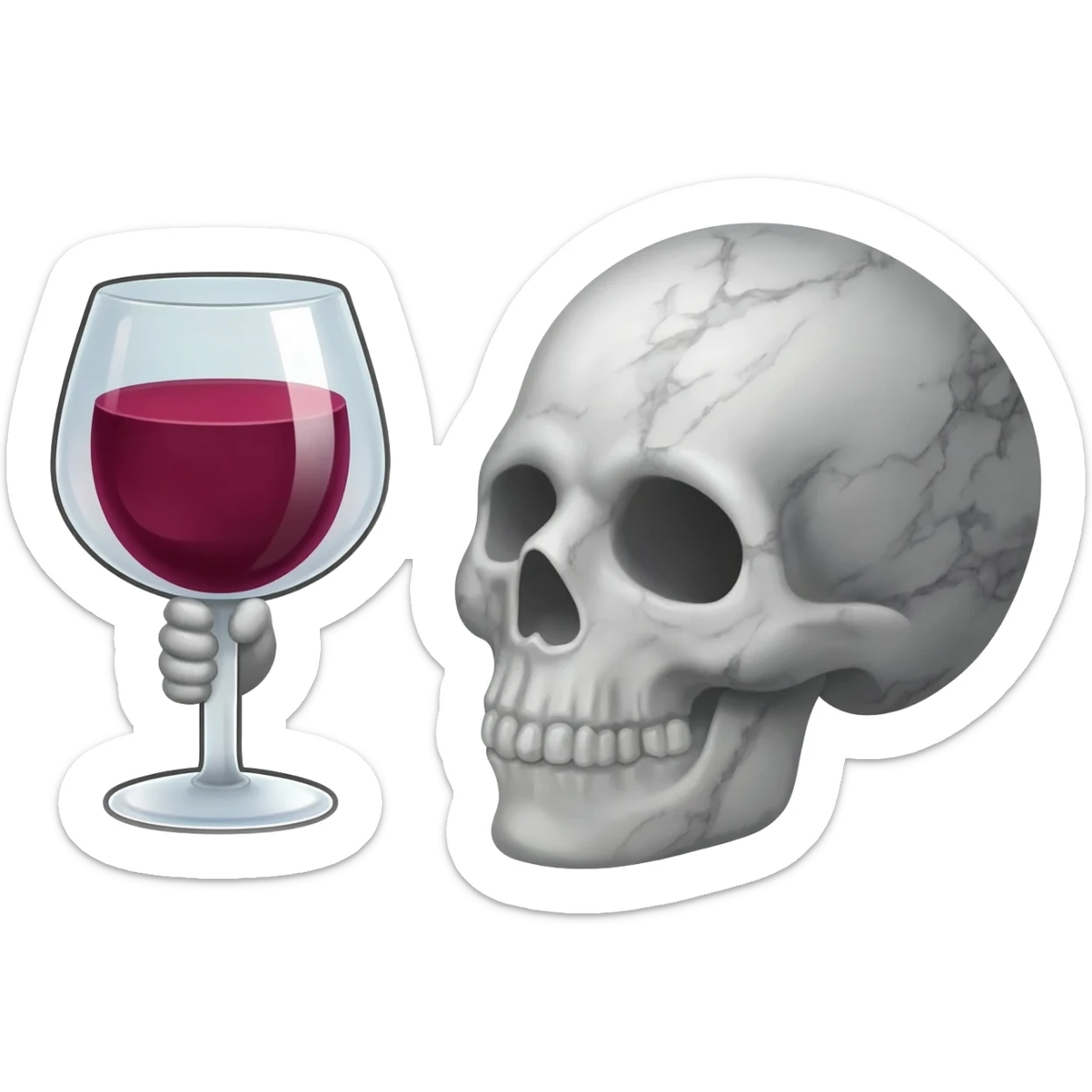 Una calavera de expresión de soltando un facto tomando un copa de vino sticker
