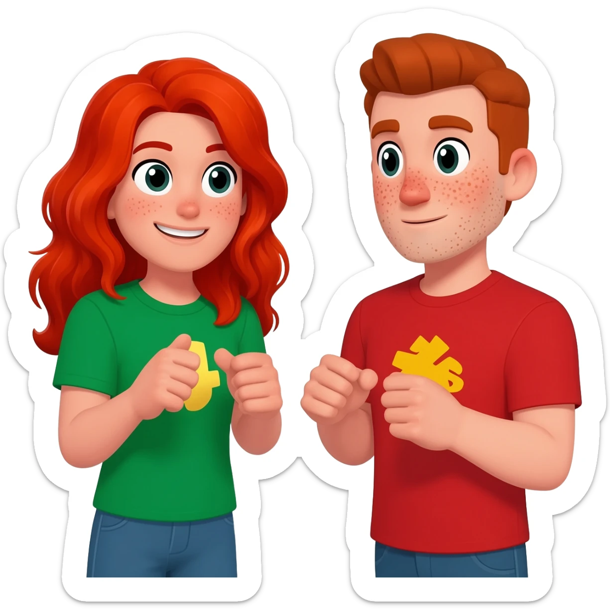 a redhead with long hair a guy with freckles. Straight hair. Playing brawl stars with a green and red t shirt sticker