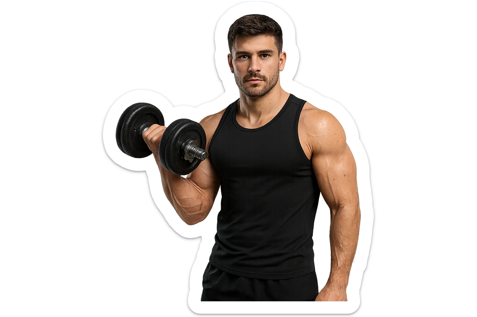 uomo fitness con manubrio da palestra in mano, iperrealistico 4k sticker