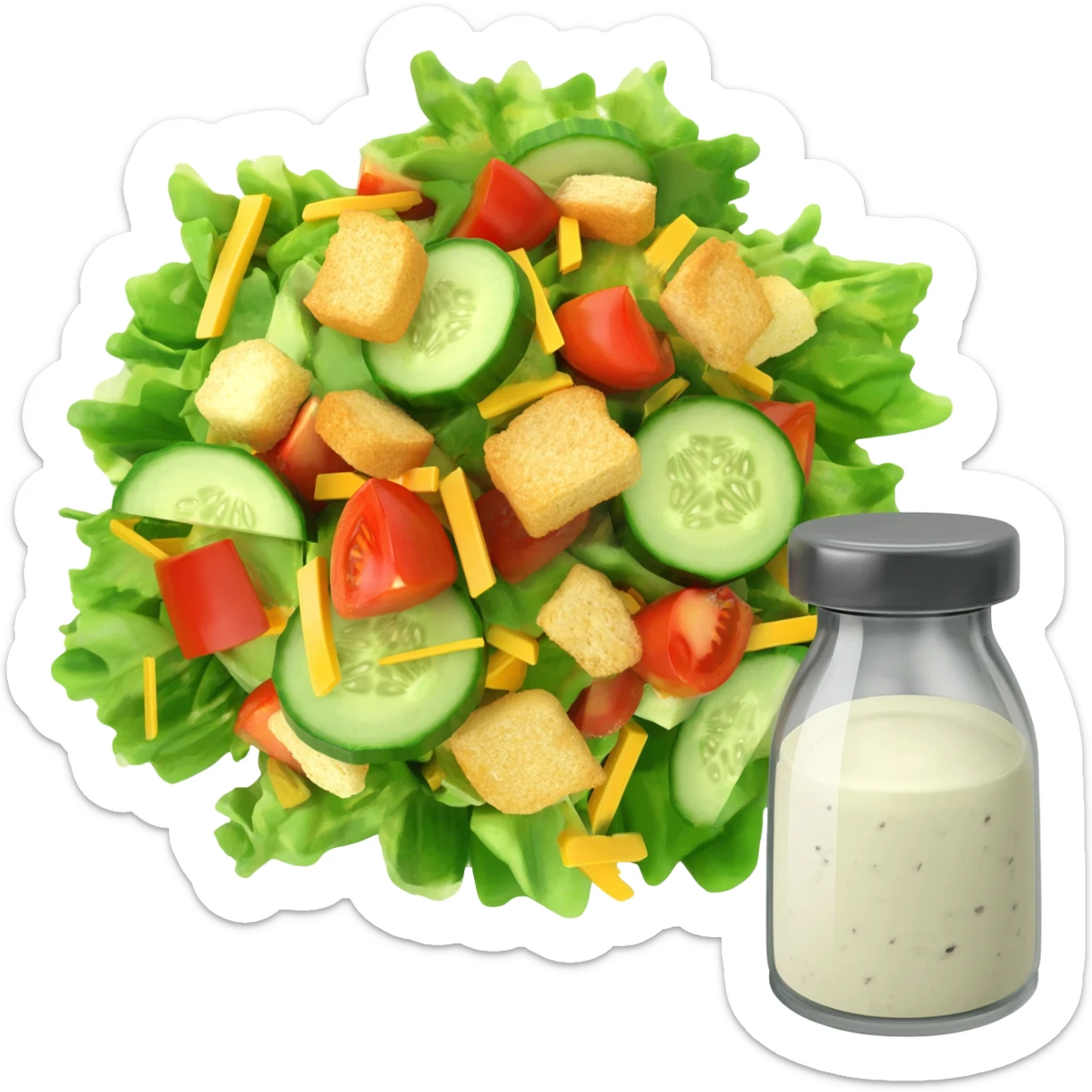 Dinner salad with ranch dressing in a bottle on the side sticker