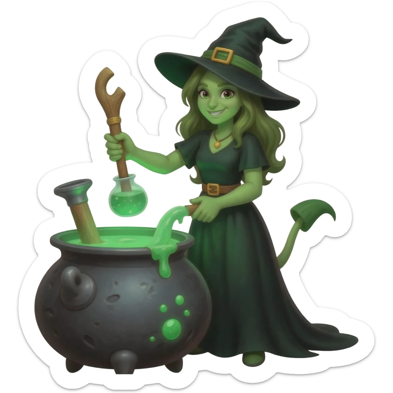 green witch cooking potion sticker