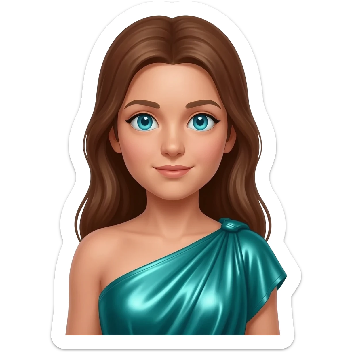 Juno from Roman Mythology with cyan-blue eyes, long brown hair, teal metallic peplos sticker