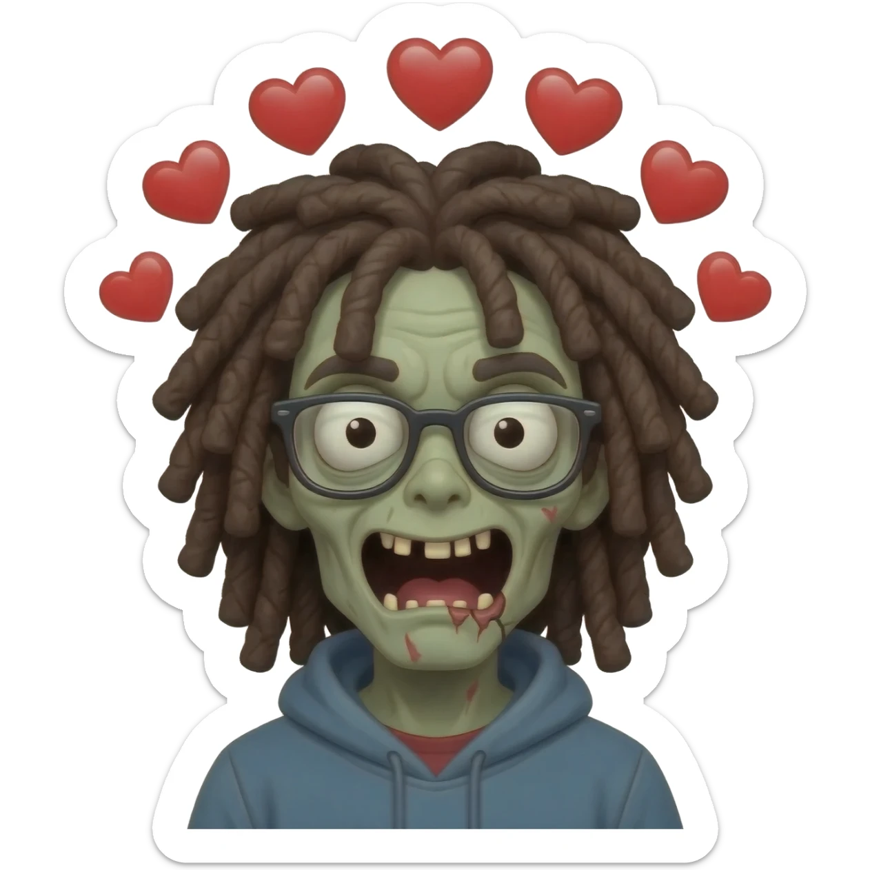 dreadhead zombie emoji glasses emoji hearts around head white sticker