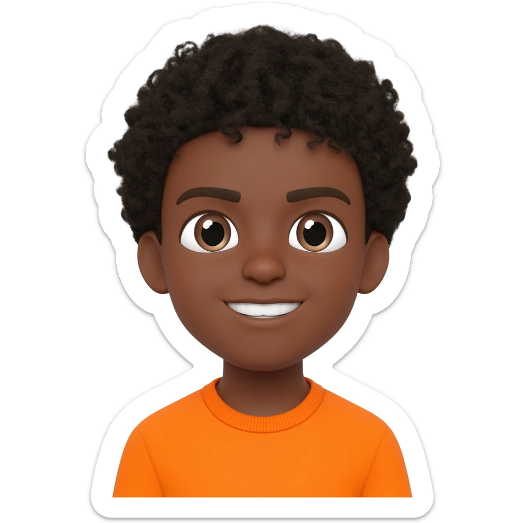 black boy curly hair orange shirt talk bubble sticker