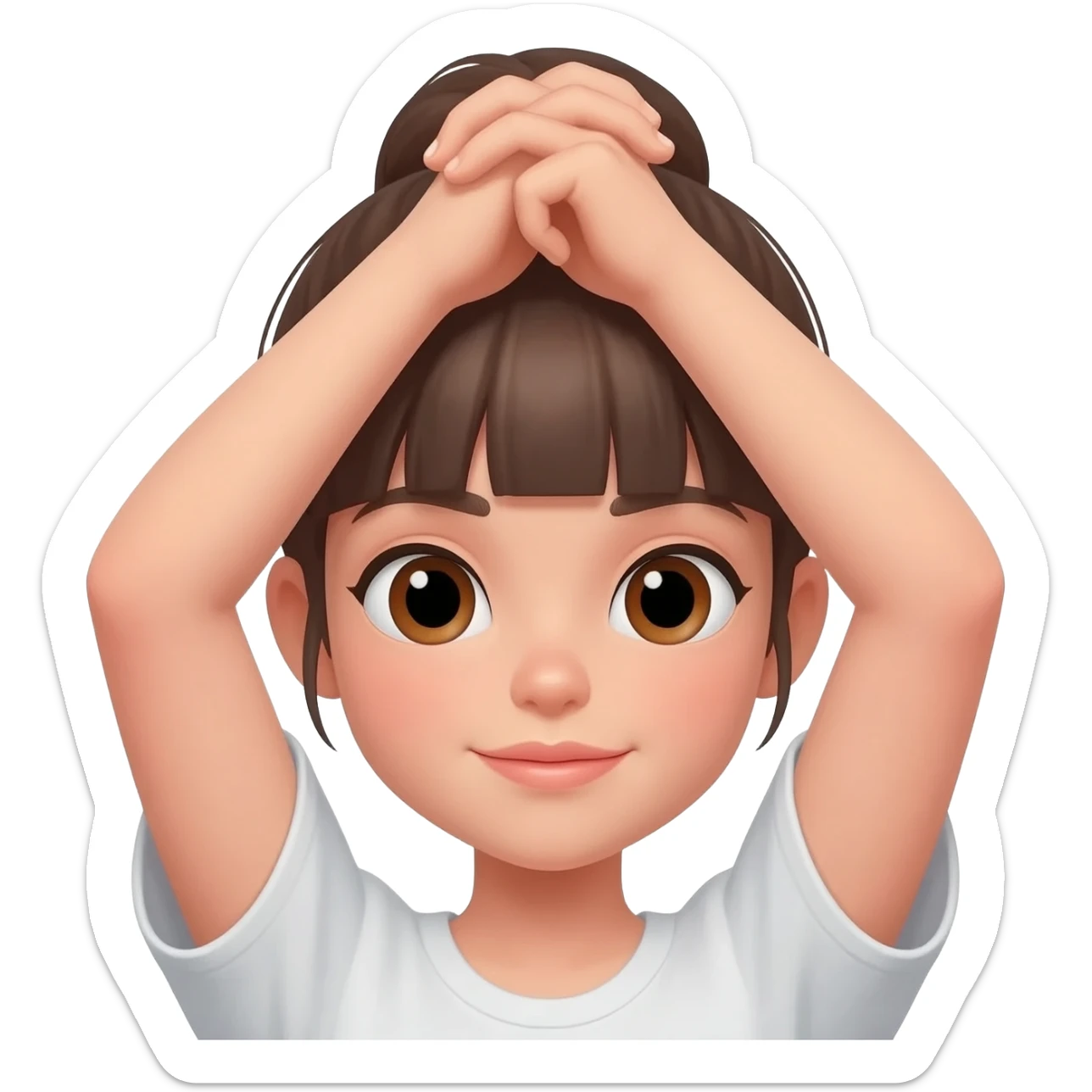 Hands crossed above girl head sticker