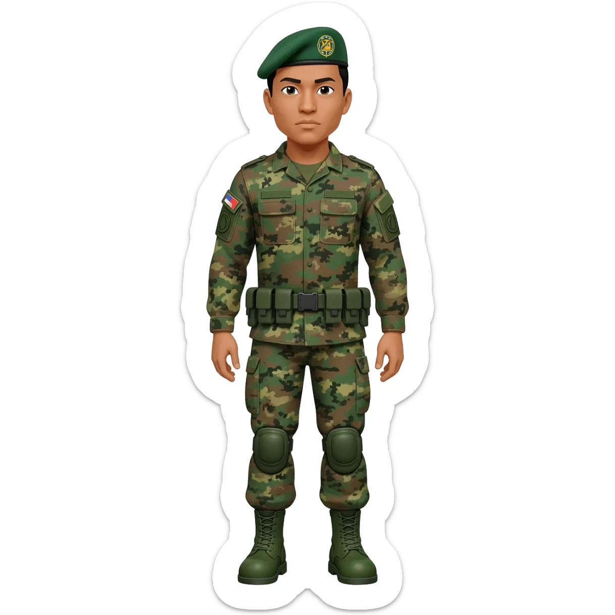 Filipino soldier bdu camo with green combat boots no plate carrier and no belt no knee pads sticker