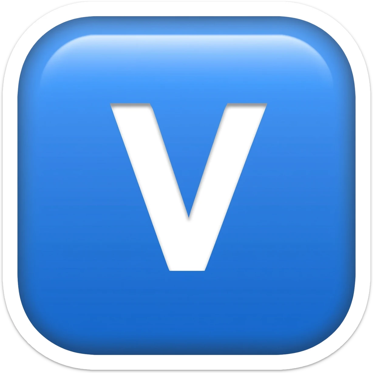 "3D premium,3D rounded-square icon in strong BLEU with a beveled edge, bold serif white letter 'V'centered, strong specular highlights, inner glow, 1024x1024, png" sticker