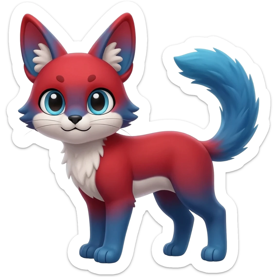 Exotic-colored red-bluish-Gradiented Big-eared big-eyed cute realistic animalistic feral digitigrade 4-legged anime-styled Meloetta-Furret-Sergal-Serval-hybrid-fusion-creature-animal, full body sticker