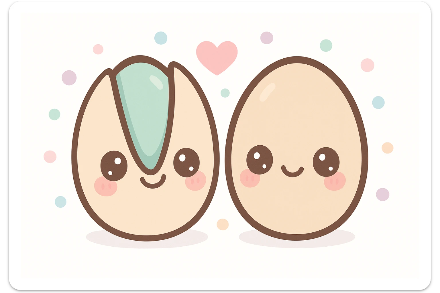 couple of loving pistachios, one with open shell, both with big eyes and blushing cheeks sticker