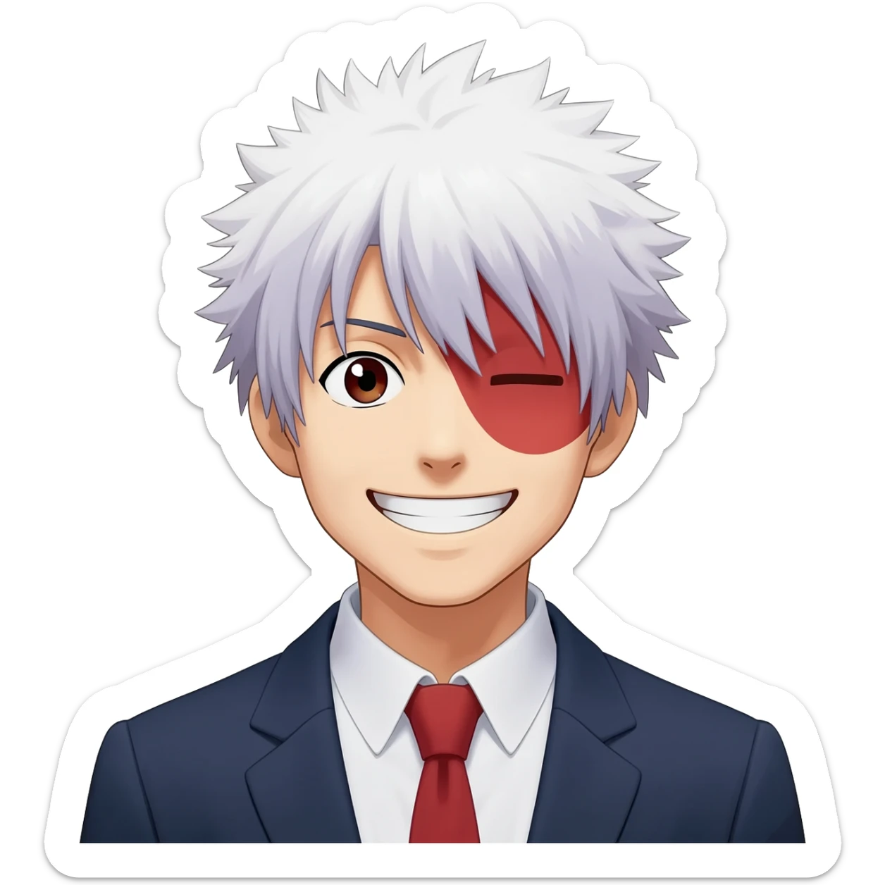 generate a black and white Kaneki Ken happy smail with a transparent background sticker