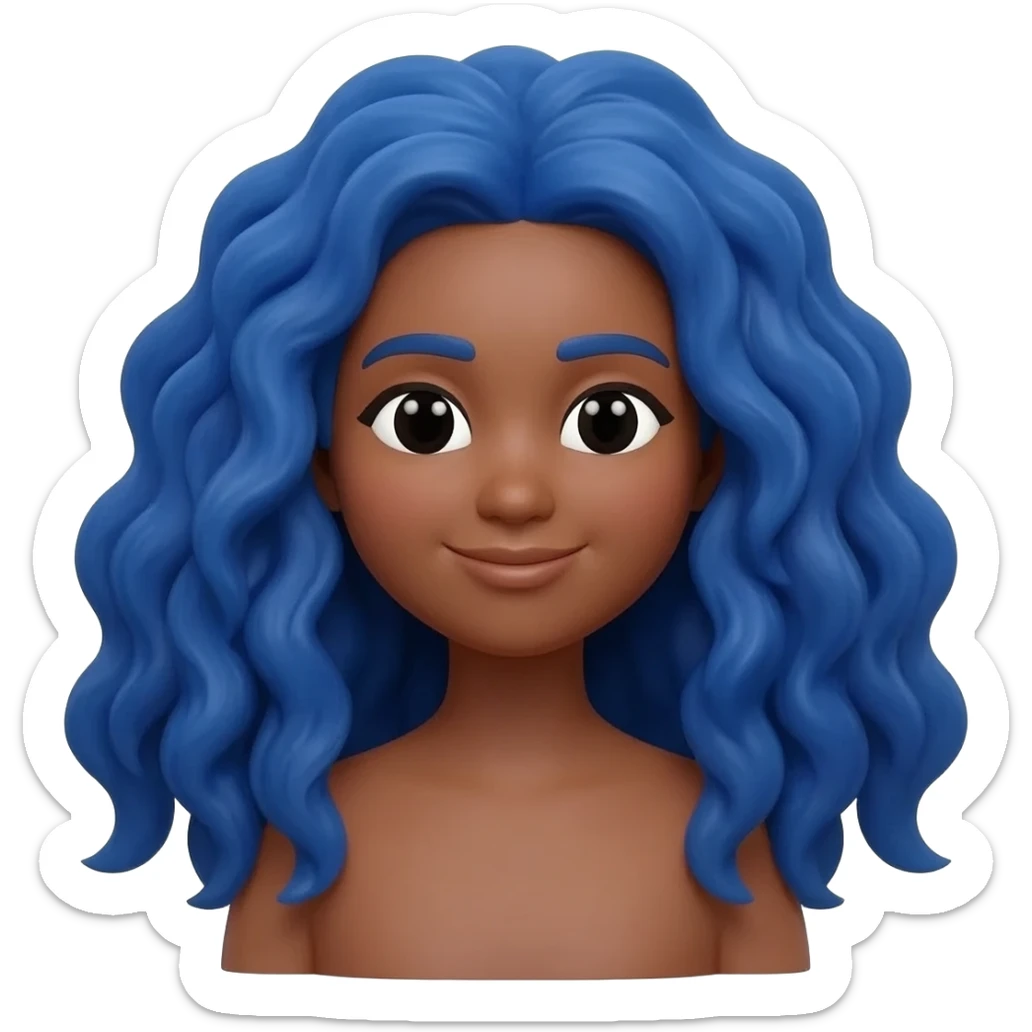 Yellow skin woman memoji with long curly blue hair sticker