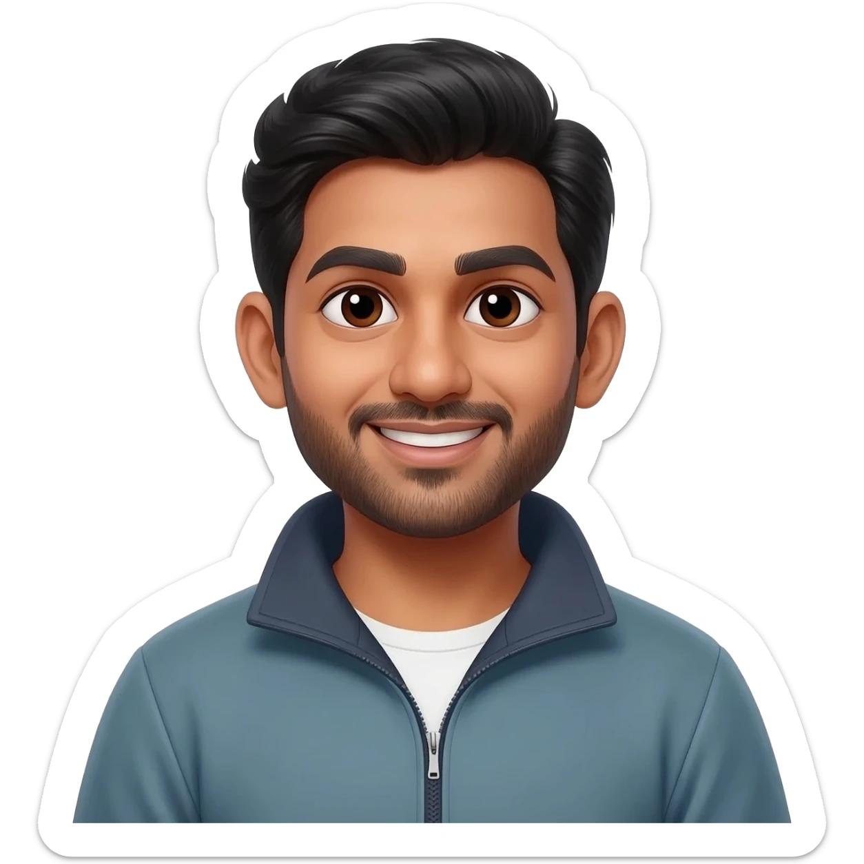 funny indian male teCHER WITH STUBBLE with plain rollertop jumper sticker
