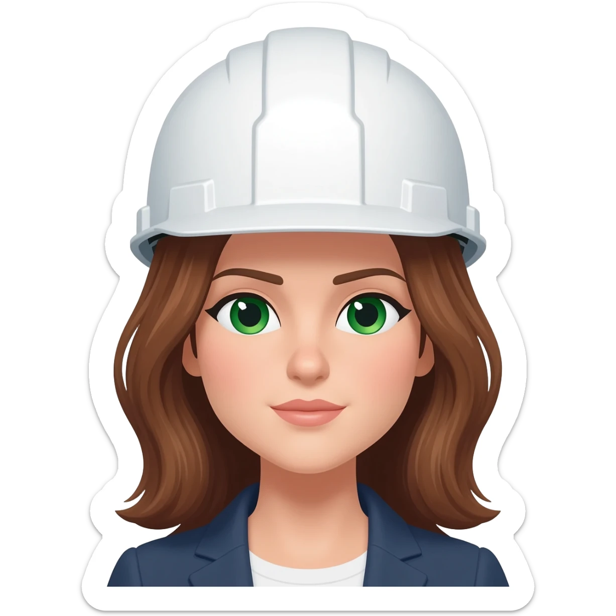 Ingeniera mujer pelo marron ojos verdes piel blanca y casco blanco sticker