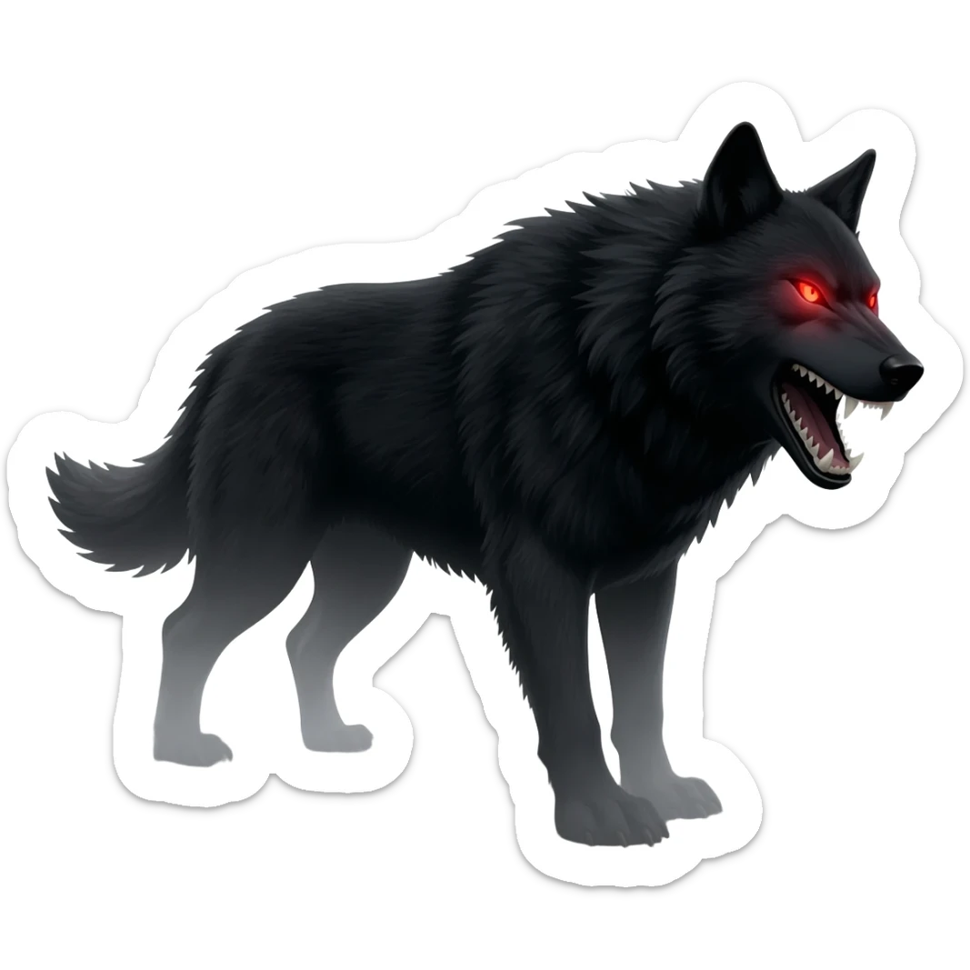 Angry  black wolf with visible red eye sticker