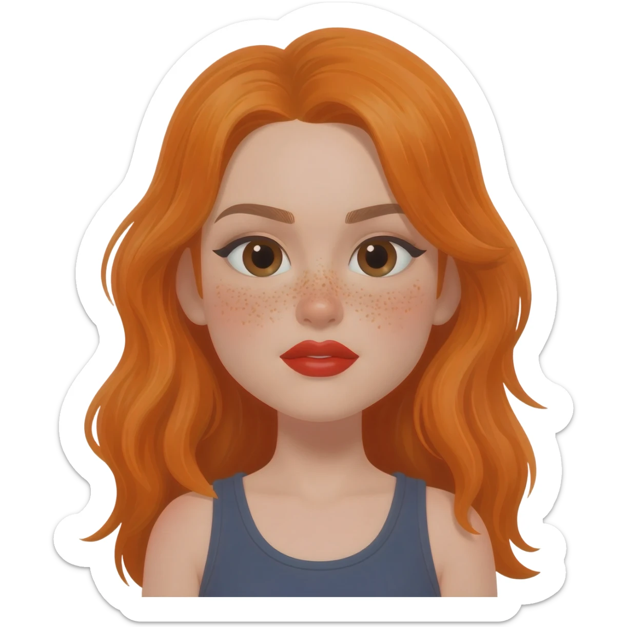 a black girl teen with orange hair and freckles red lips and dark brown eyes and tank top sticker