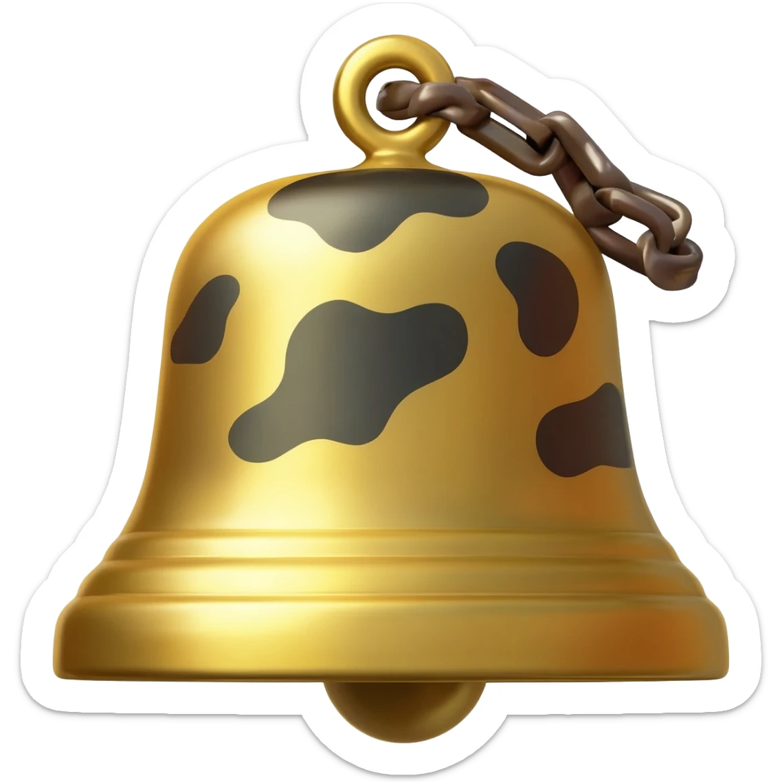 plain gold grater plain cowbell on a collar with black and white cow pattern sticker