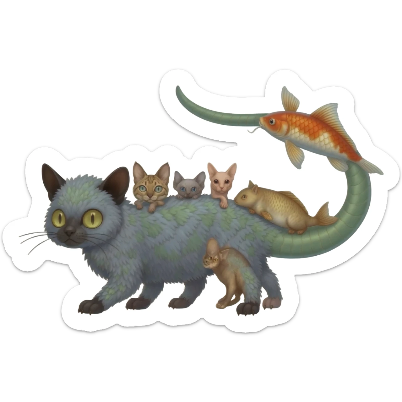Flurry furry scaly sergal-serval-possum-sphynx-Koi-sergal-fusion-animal-hybrid-creature with a snake-tail sticker