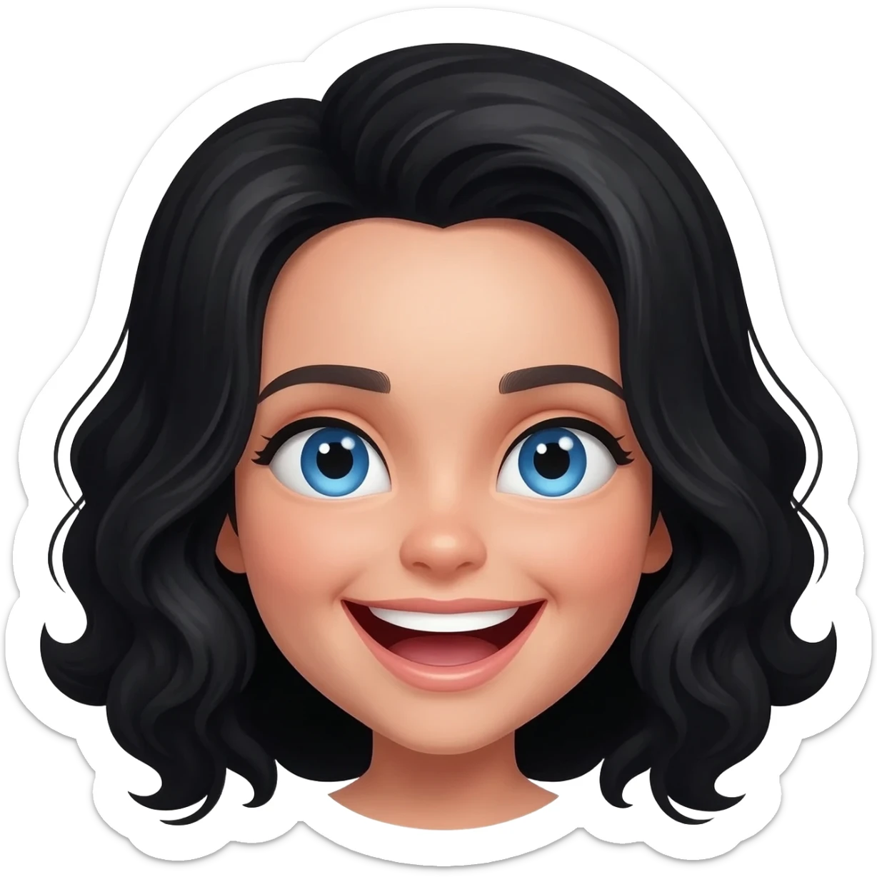 Girl with black wavy hair and she is white, she laughs sticker