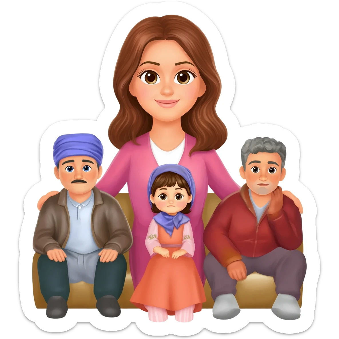 Bir kadın bir kocası iki de erkek çocuk arkaları dönük bı şekilde oturuyorlar kadın ferce giymiş sticker