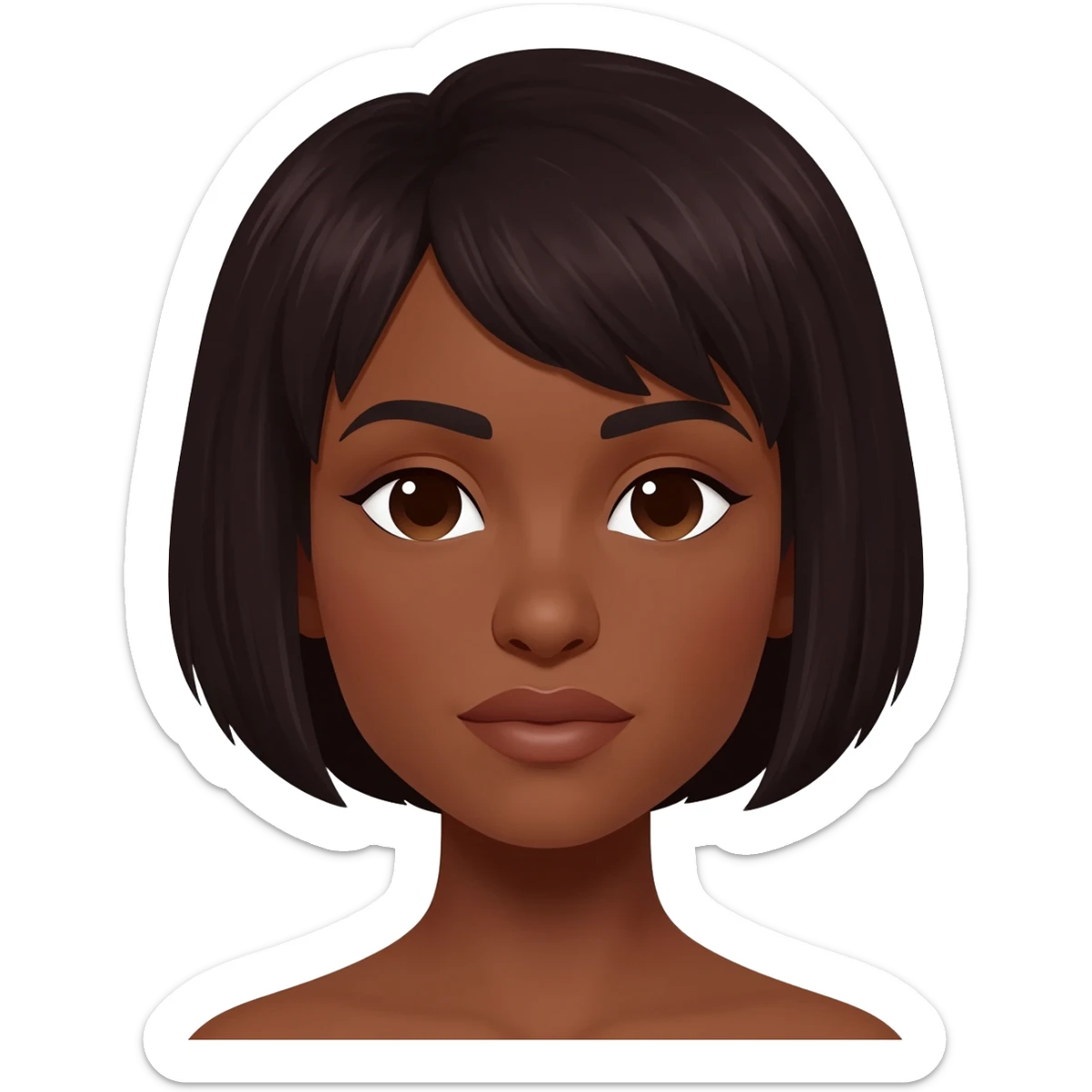 Mujer morena pelo corto oscuro ojos pequeños nariz gruesa labios medianos sticker