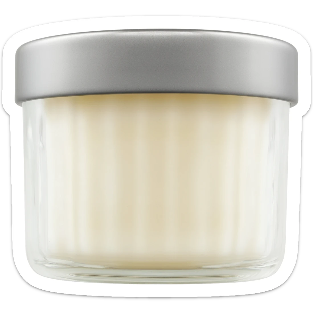 minimalist style,  Vanilla Cashmere scented candle in a pretty hyperrealistic crystal jar with metal lid on top of candle, isolated, 3d rendering, no emoji icons, no emoji faces, 8k hd sticker