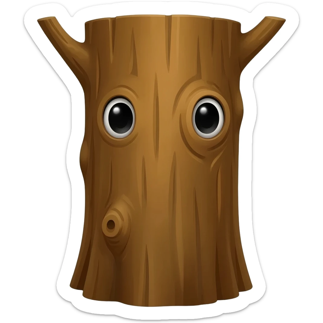 Yellow emoji face with Innocent eyes while hiding behind a big tree and poking head out from behind bark can only see eyes and forehead sticker