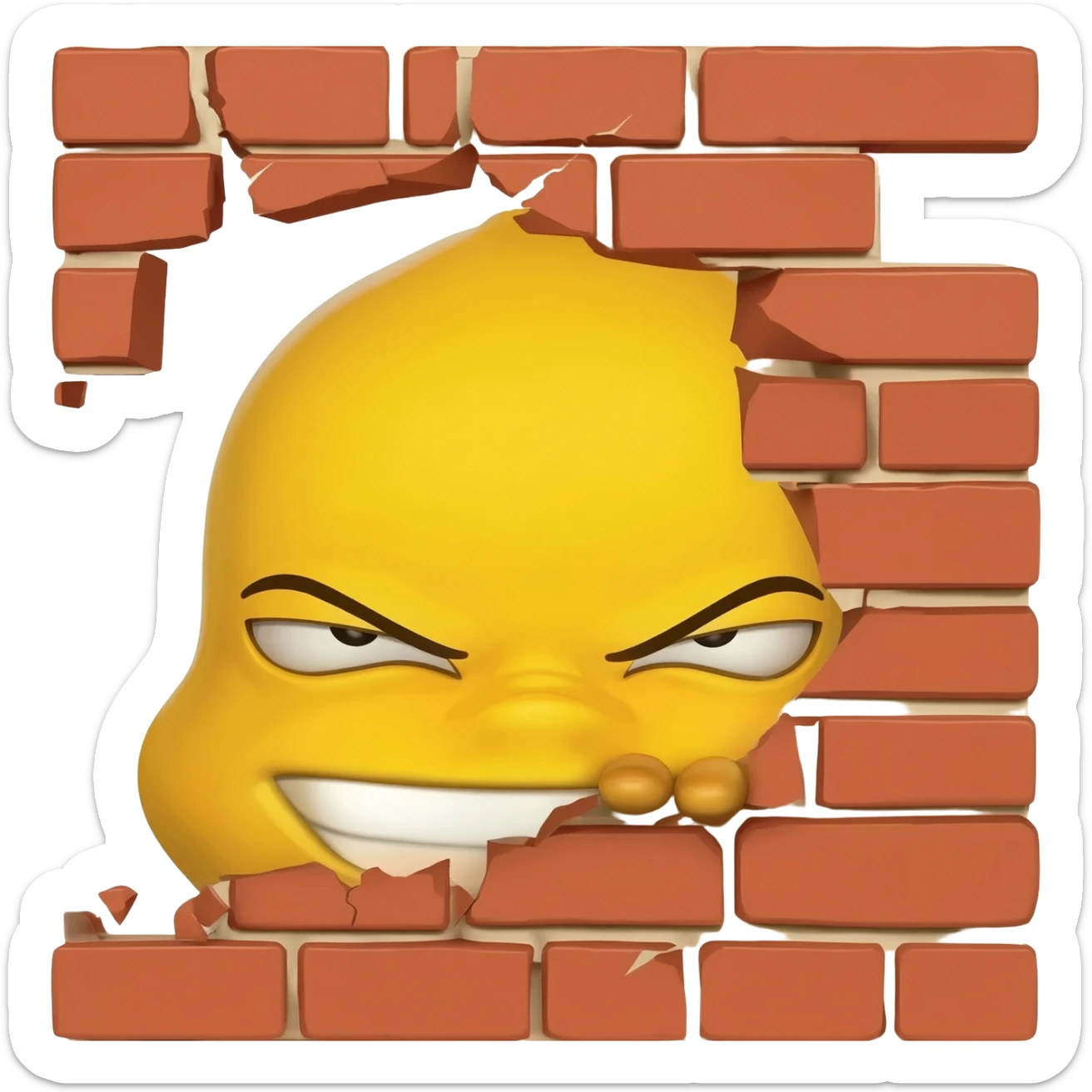 Yellow emoji face sneakily peeking from behind wall sticker