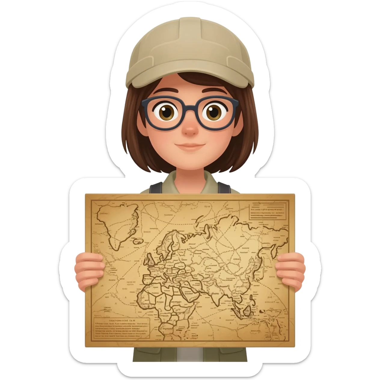 archaeologist girl is holding a map sticker