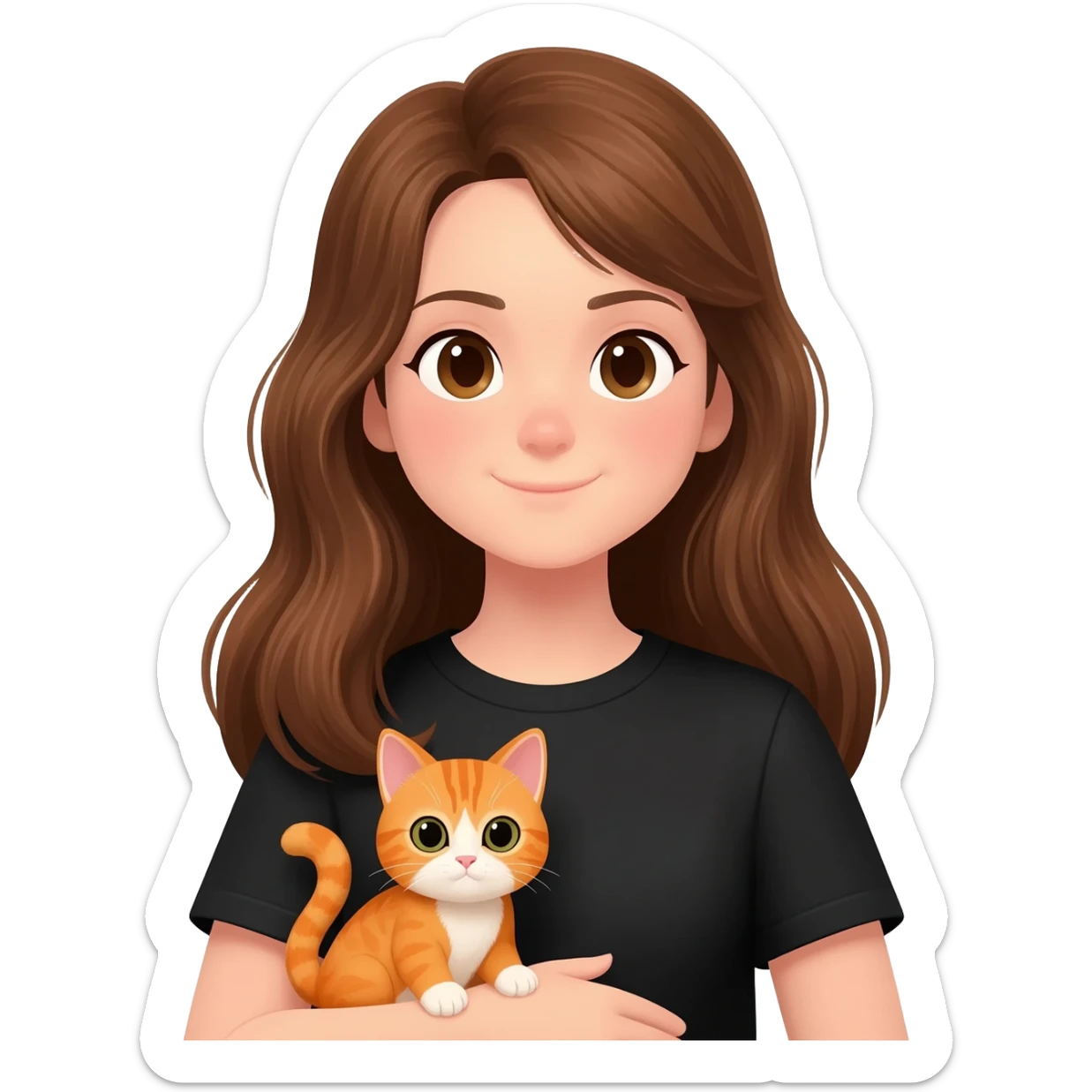 british Baby cat orange with girl long brown hair And black shirt sticker