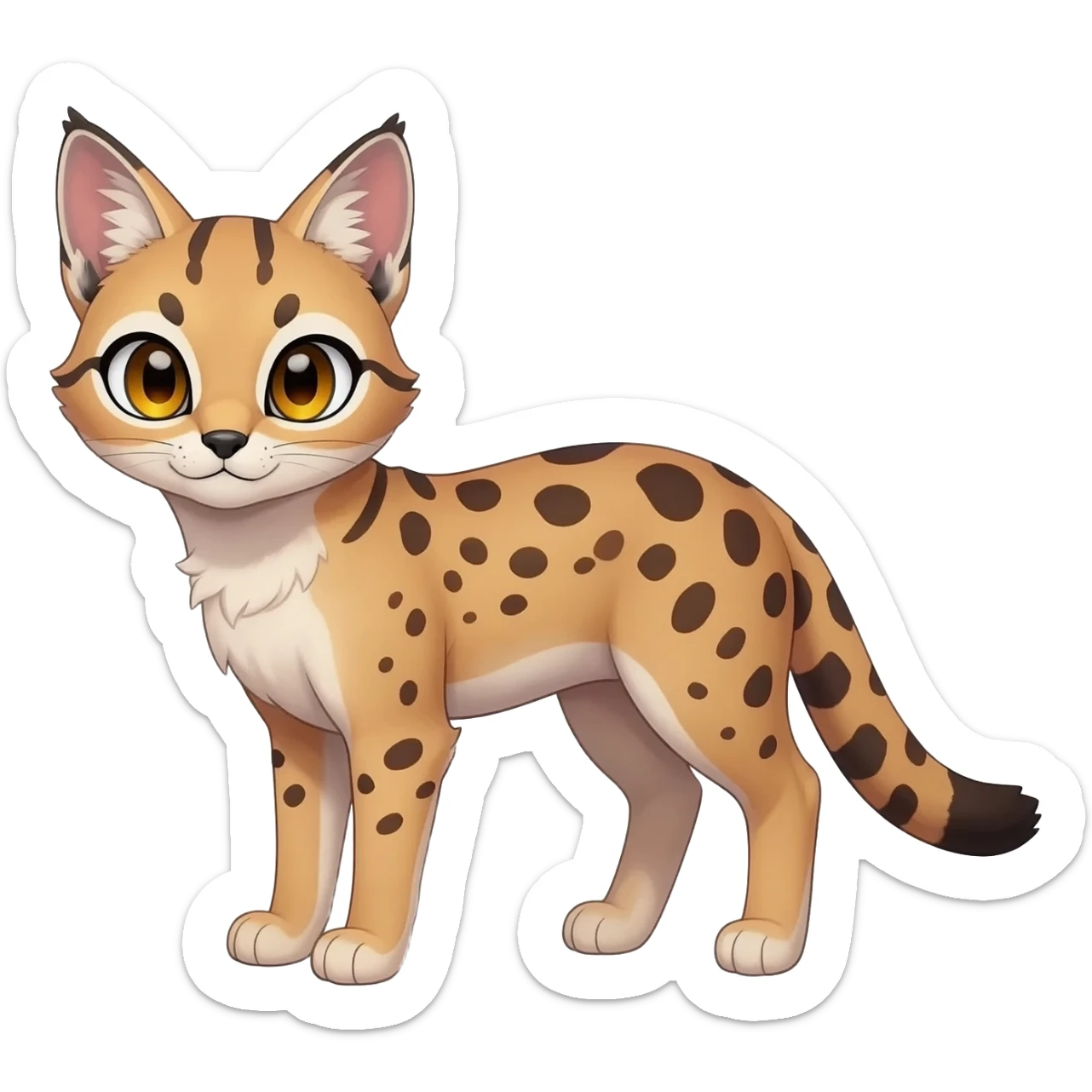 Big-eared big-eyed cute realistic animalistic feral digitigrade 4-legged anime-styled Meloetta-Furret-Sergal-Caracal-Serval-hybrid-fusion-creature-animal, full body sticker