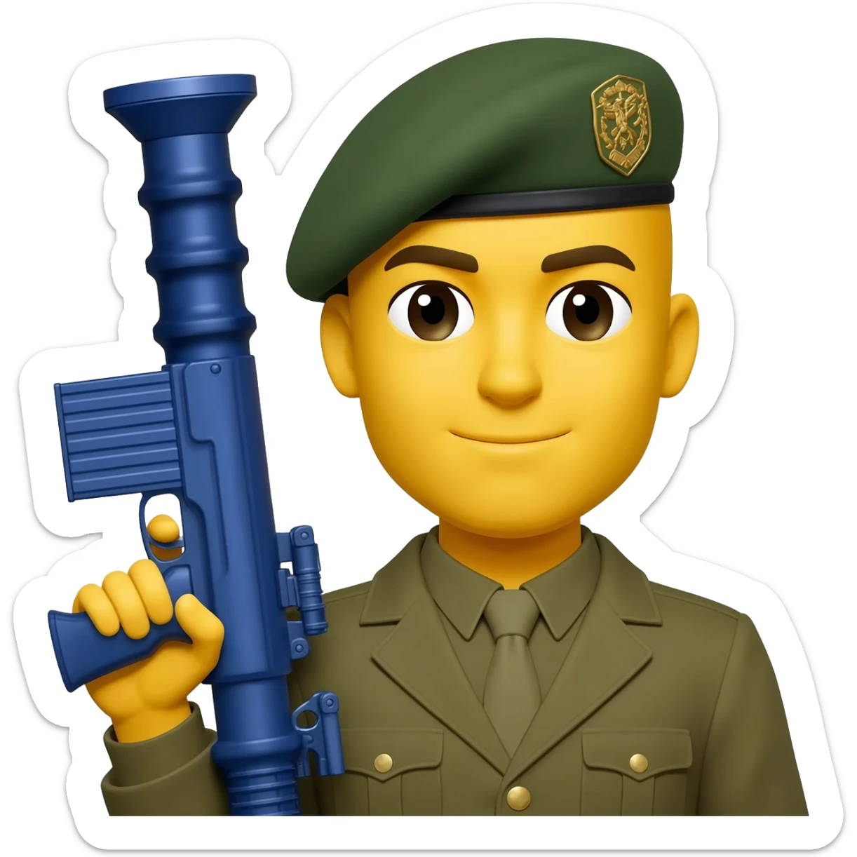 Yellow emoji wearing military hat holding a bazooka sticker