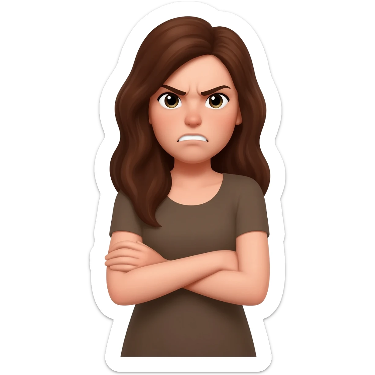 brown hair woman arms crossed and angry sticker