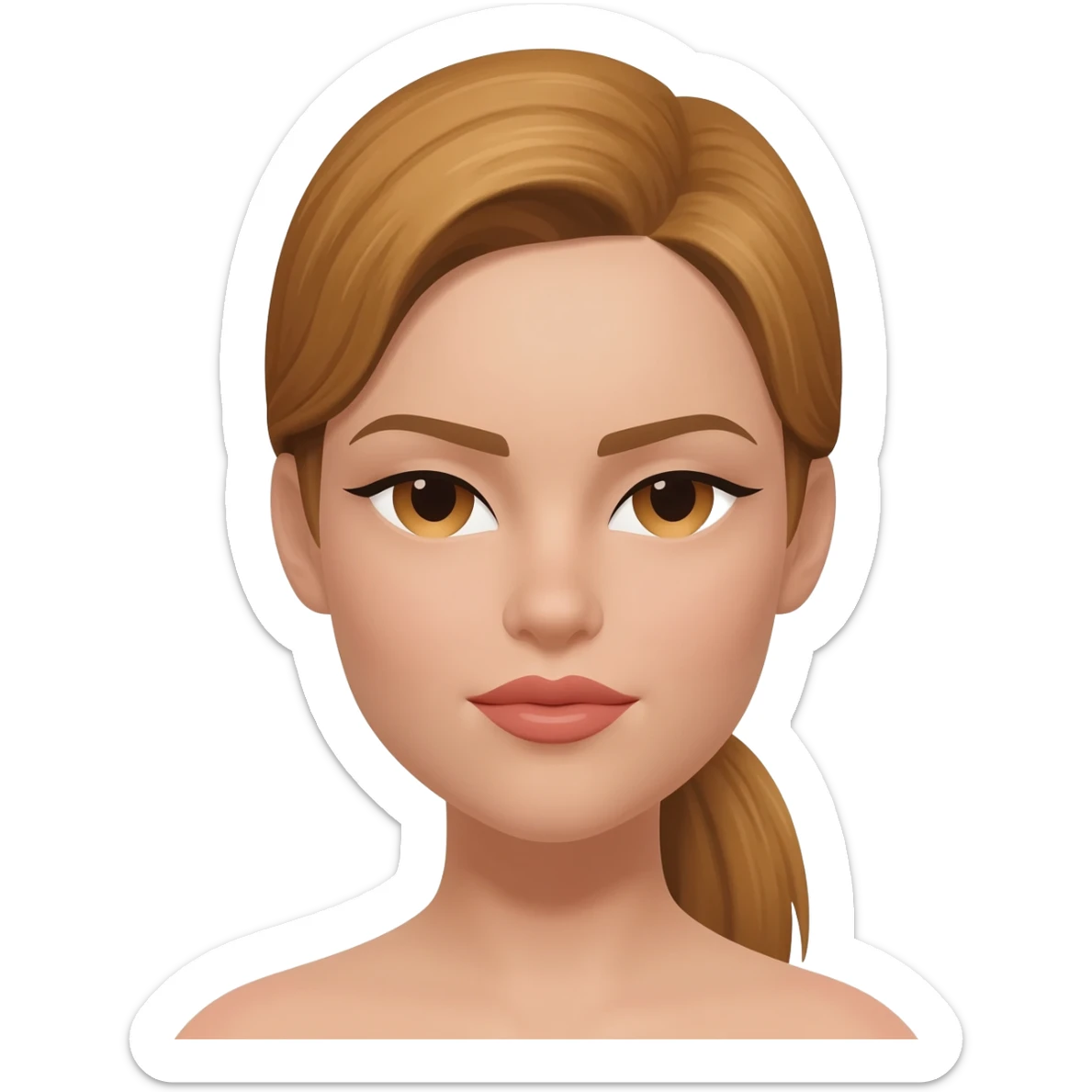 brunette with golden brown hair in a ponytail, brown eyes, full lips, small button nose, fair skinned like of olive color sticker