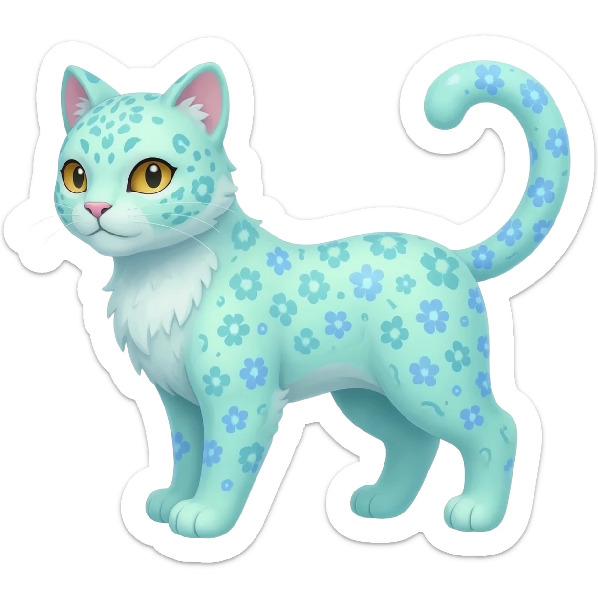 Pastel Mint-Aqua Soft-Iridescent Gentle Floral-Patterned Feline Sylveon-Liepard-hybrid-creature (full body) sticker