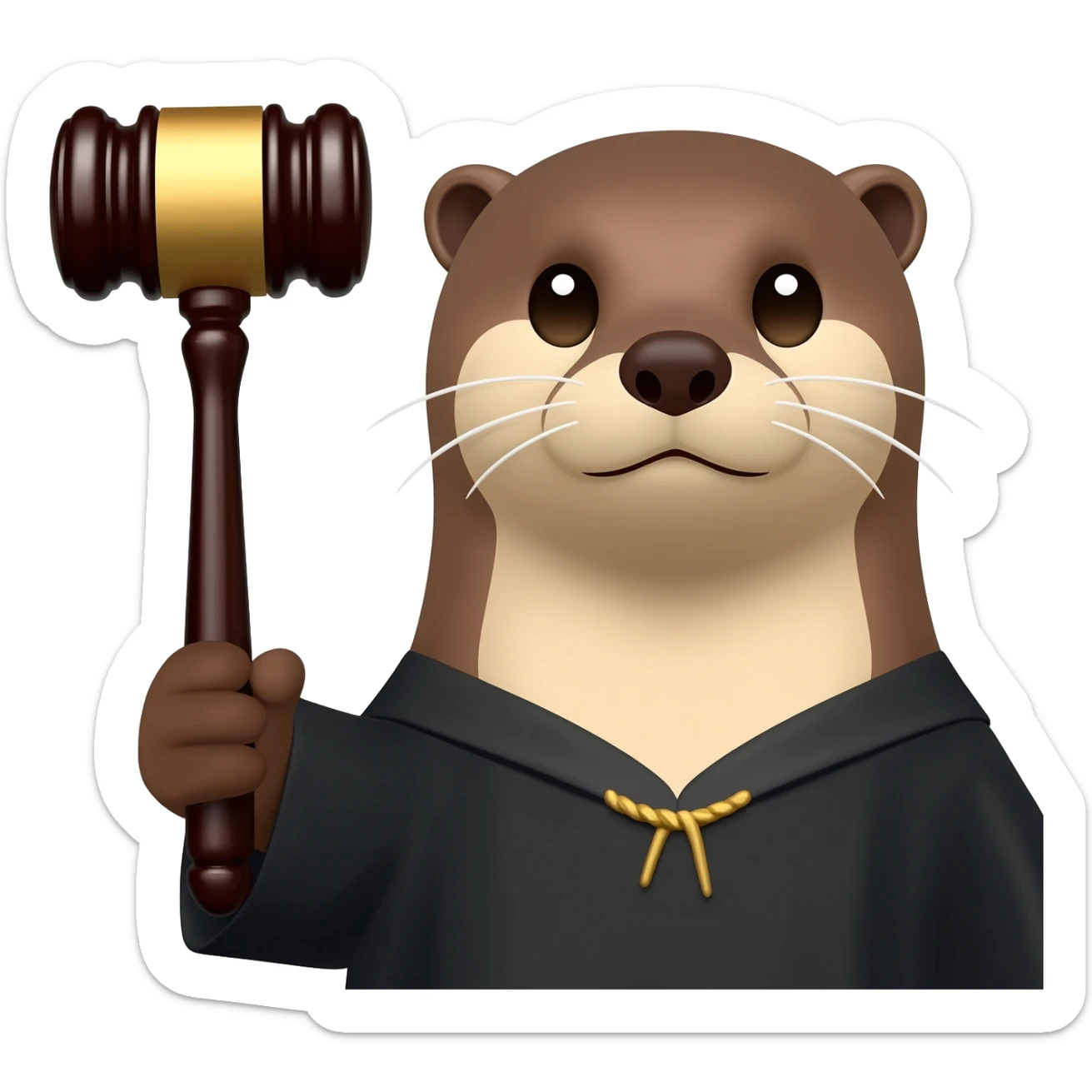 serious otter close-up with a judge's gavel sticker
