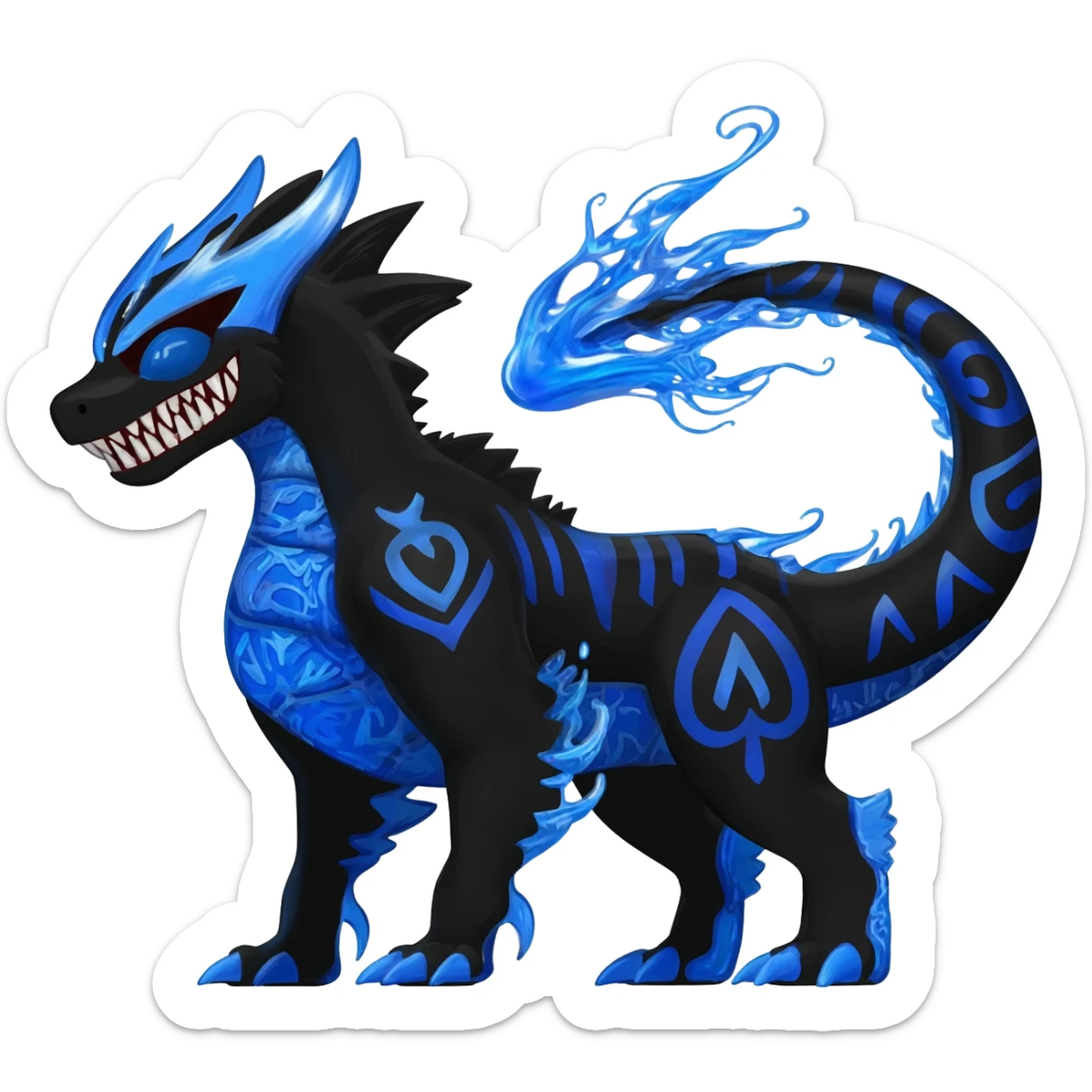 Black and Blue Venom-Stitch-Charizard-Salandit-Sneasel-fusion, full body, tribal markings  sticker