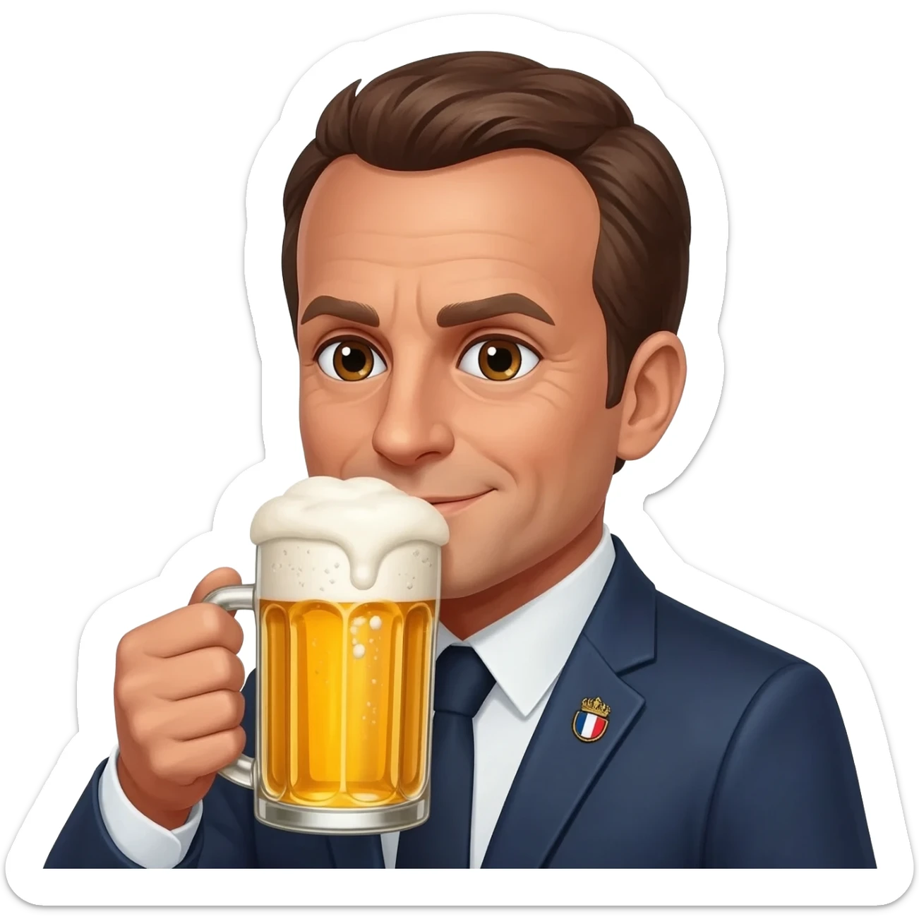 Macron qui bois une bière sticker