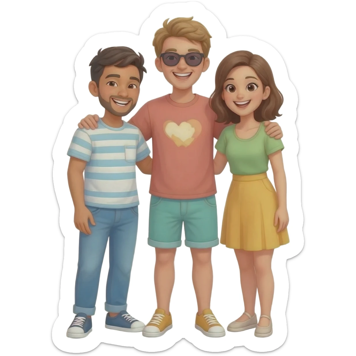 group of three friendly people together sticker