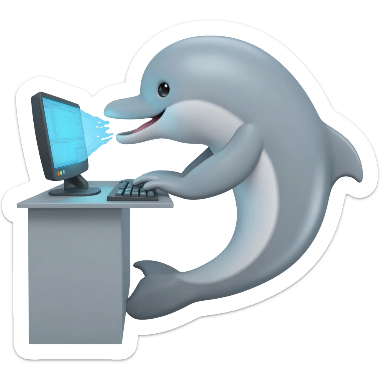 Dolphin typing at computer sticker
