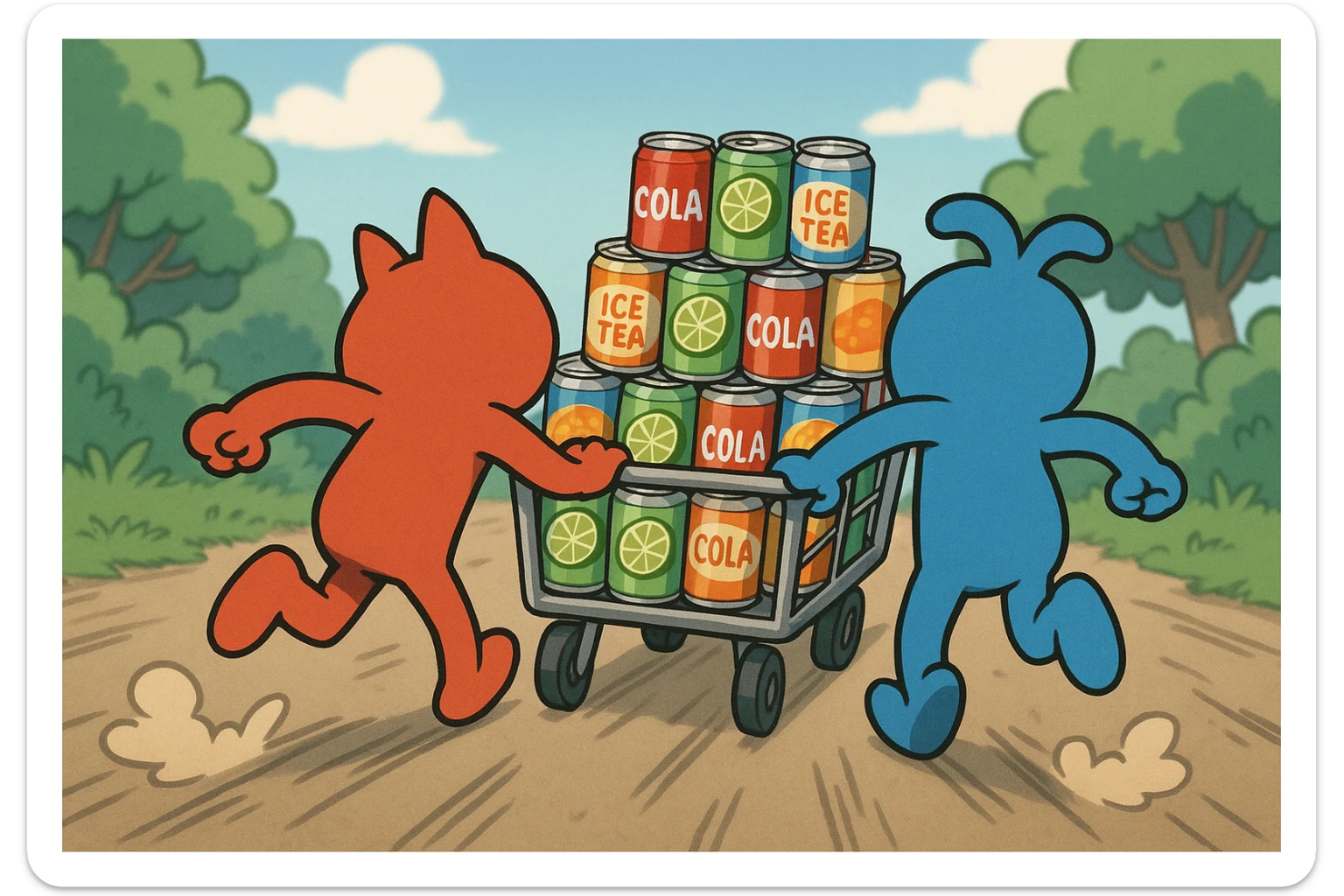 aka uka ichimlik ortilgan aravani olib qochishyapti orqa tarafdan rakurs yuzi ko'rinmasin sticker