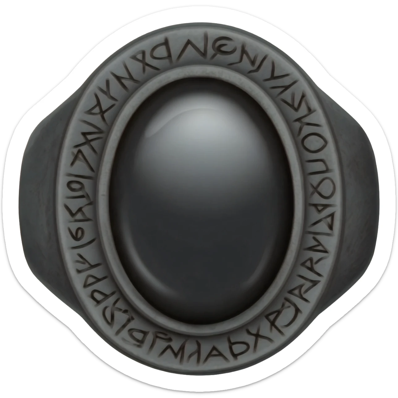 A Obsidian ring,with a black opal gem in the center, with Runes carved into it sticker
