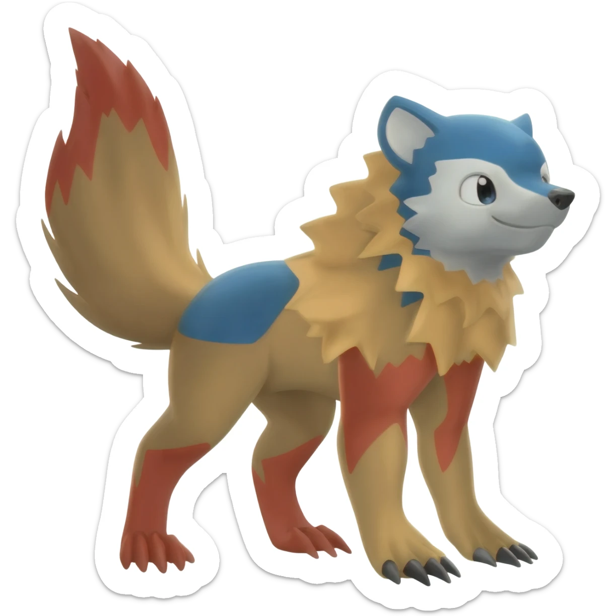 Trico-Sergal-Furret-Ferret-Wolverine-Vernid-fusion-Fakemon-animal-hybrid-creature, full body sticker