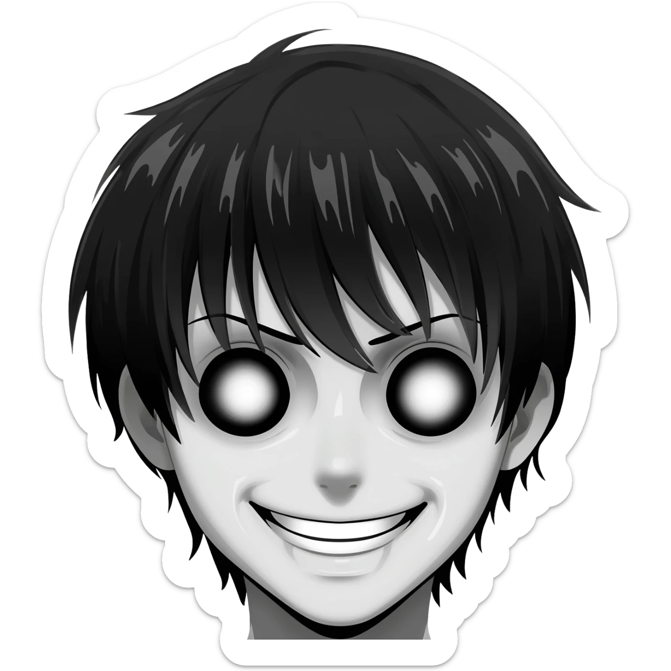 generate a black and white scary anime smile in 112 x 112 format with a transparent background sticker