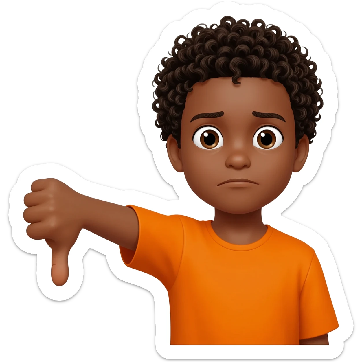 black boy curly hair orange shirt thumbs down not happy sticker