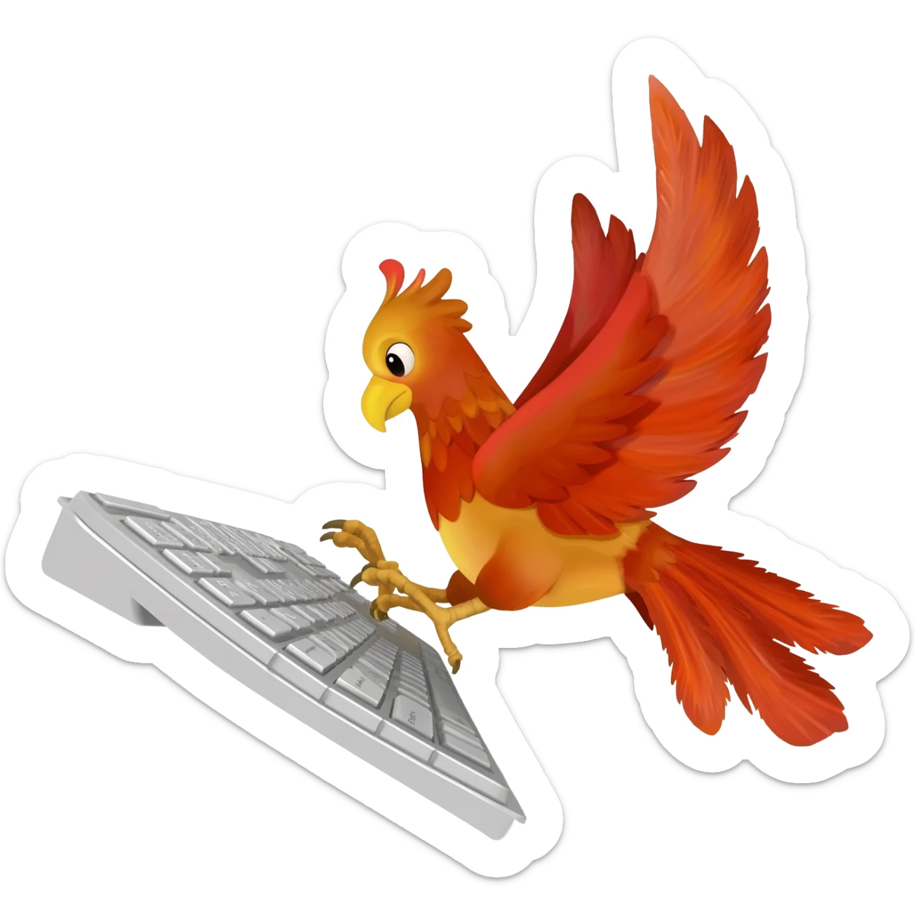 phoenix bird typing on a keyboard really fast sticker