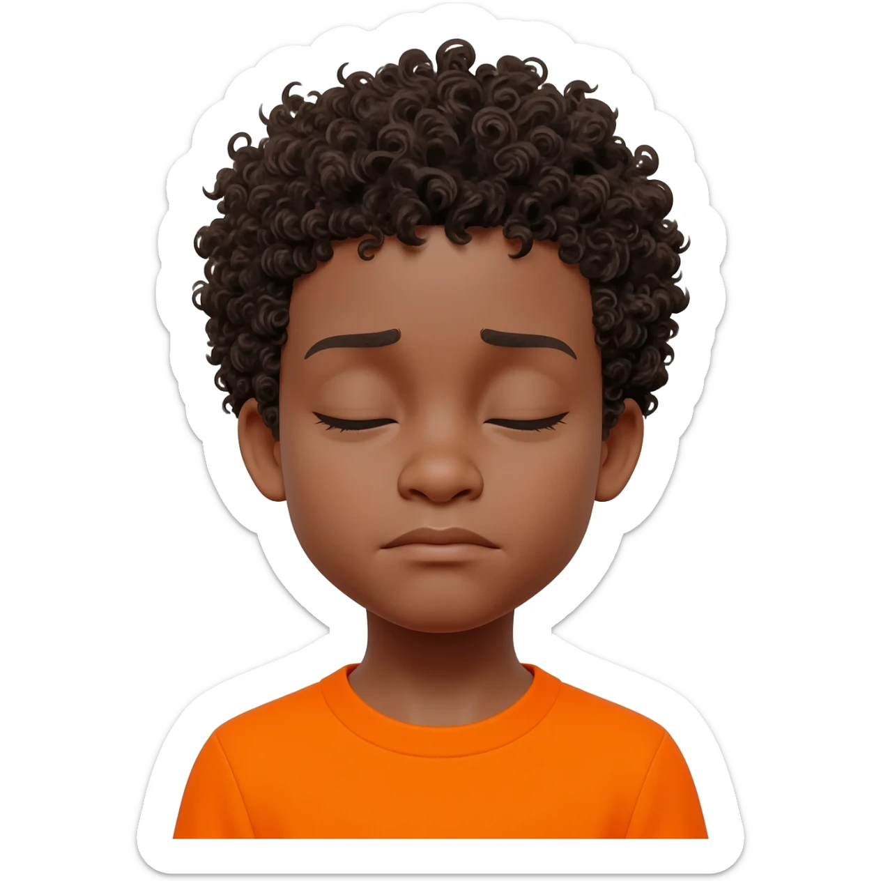 black boy curly hair orange shirt sleepy tired sticker