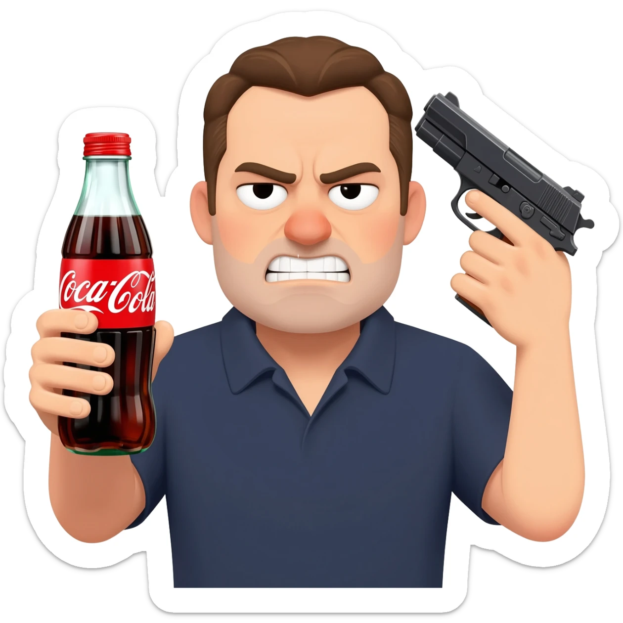 grumpy coca-cola emoji with gun to the head sticker