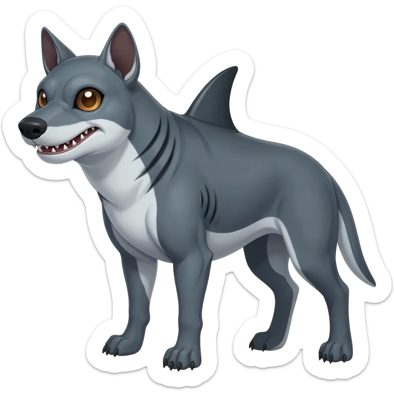 Cool 4-legged digitigrade edgy furry cute realistic Landhai-Shark-canine-Sharpedo-Hyena-hybrid-animal-Pokémon-Fakemon-fusion-creature  sticker